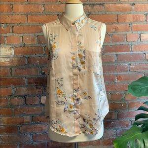 Floral Button Down Blouse with Sheer Back